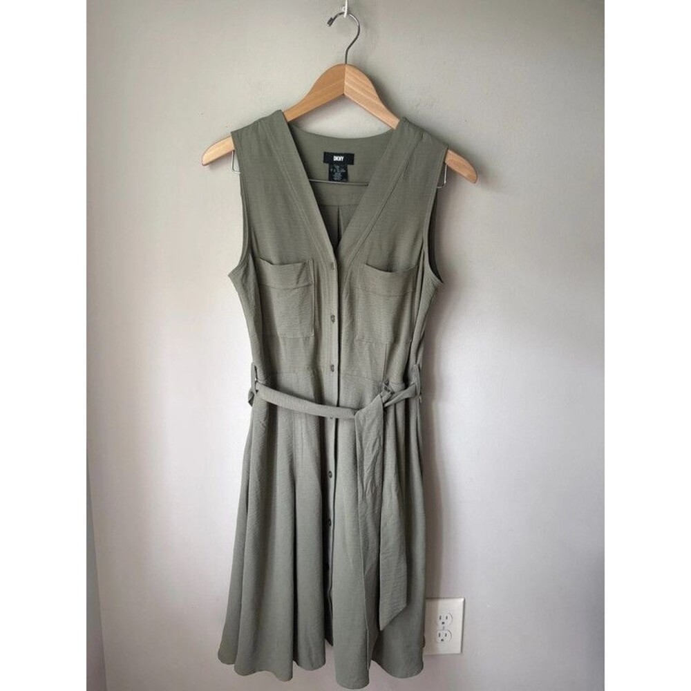DKNY Olive Green Sleeveless Utility Shirt Dress Size 6